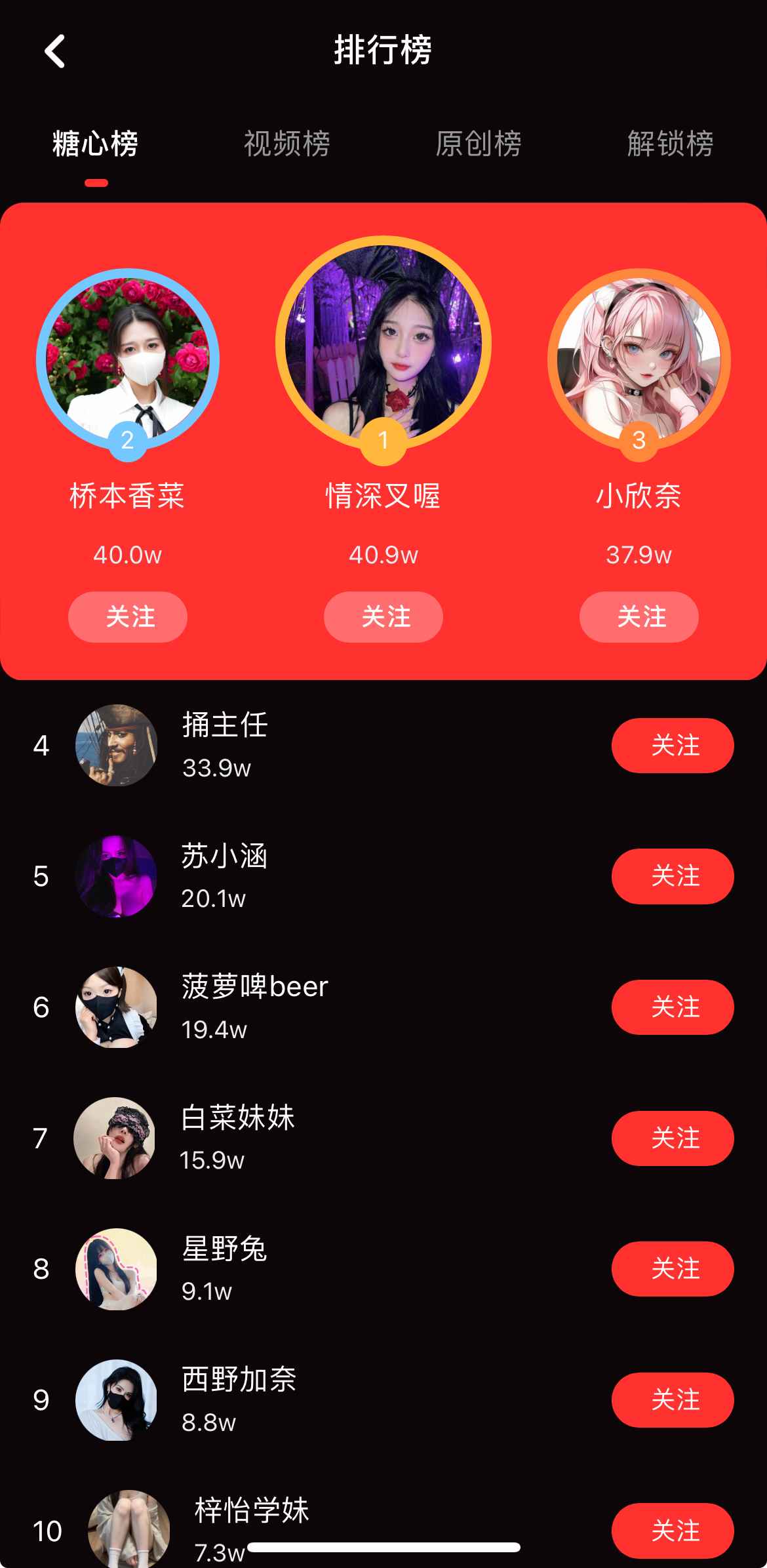 糖心Vlog排行榜界面展示